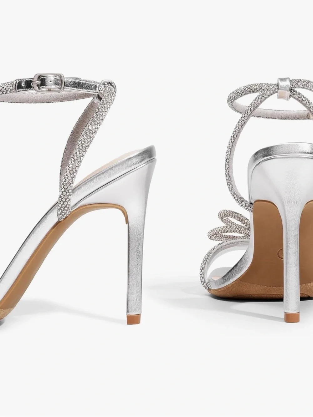 Dream Pairs Silver Rhinestone Bow Ankle-Strap Stilettos